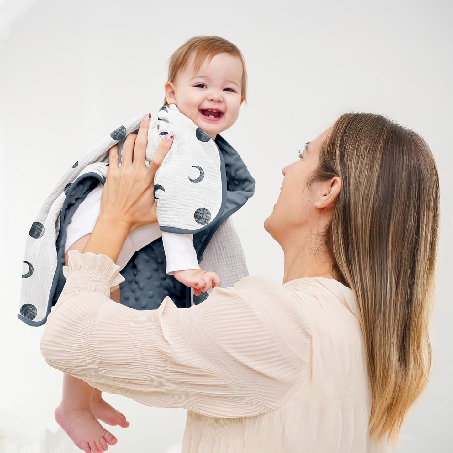 Susurration Baby Blanket for Unisex Boys Girls, Soft Nursery Minky Blanket with Muslin Cotton Front and Dotted Fleece Back, Receiving Blanket for Baby Newborn Infant, 30x40inch (Bluemoon)