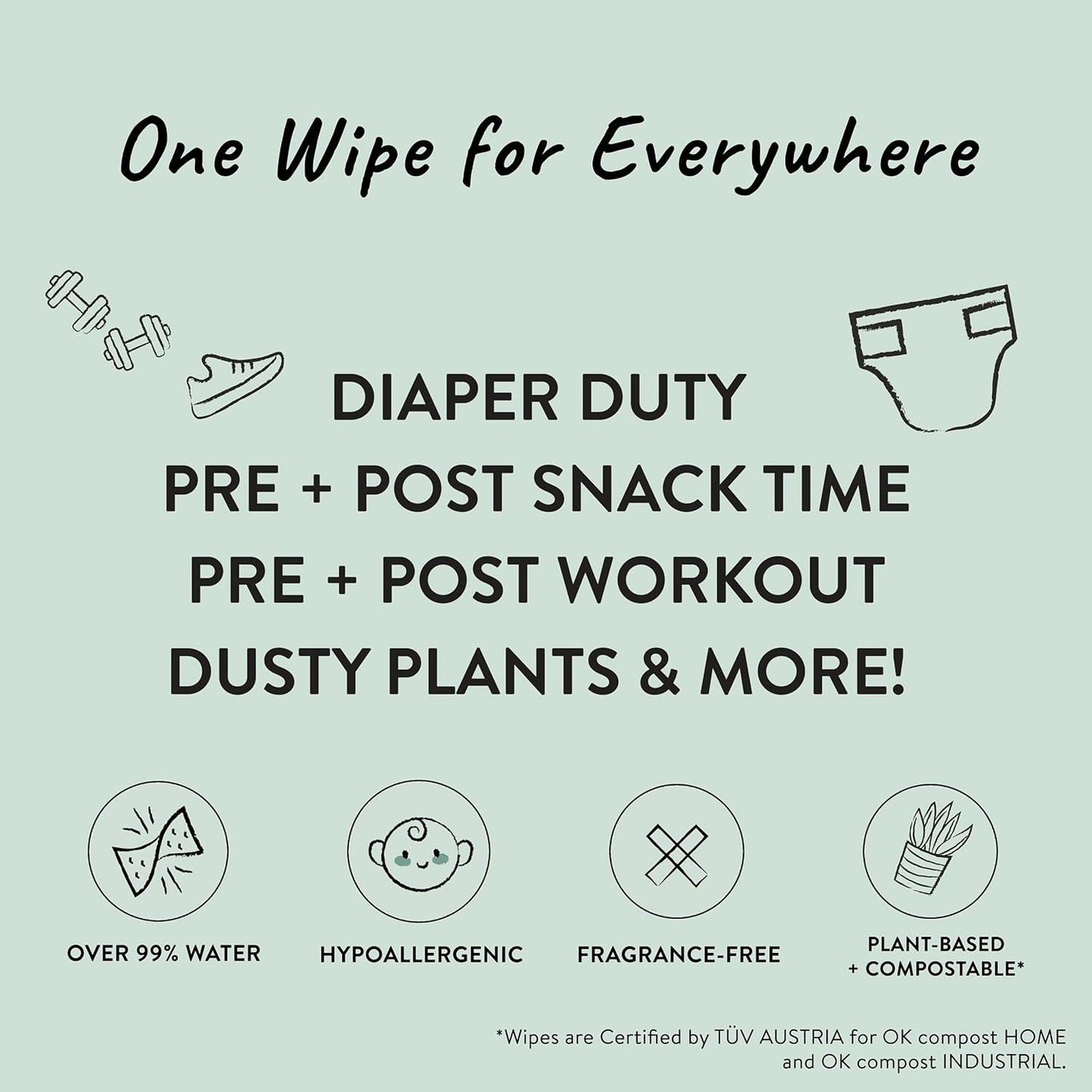 The Honest Company Clean Conscious Multi-Use Wipes | Hypoallergenic + Unscented for Sensitive Skin | Over 99% Water, Compostable, Plant Based, Baby Wipes | Rainbow, 60 Count