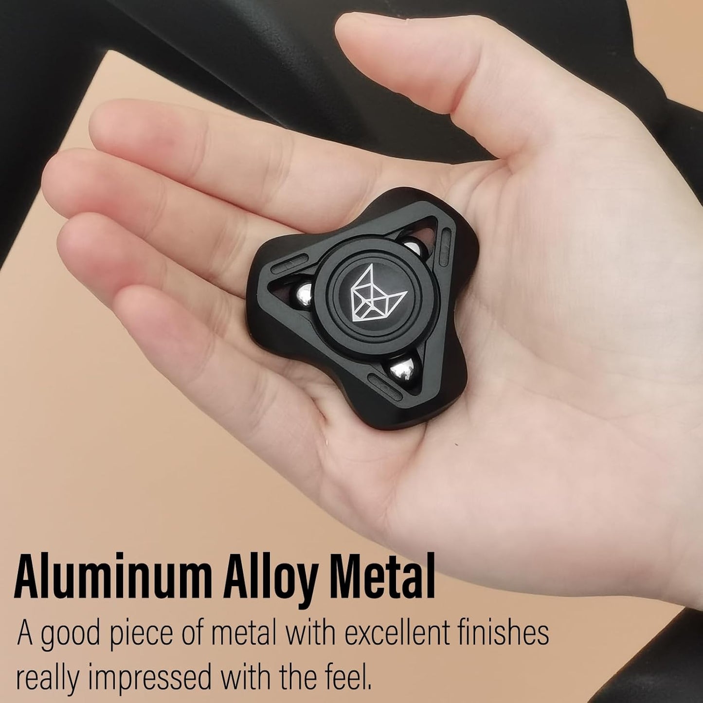 Freelove Upgraded Fox Tri 1.8'' Fidget Spinner with Steel Beads, Luminous Metal Spinners Toys for Adults, Premium Bearing 2~4 Min, Autism Sensory ADHD Anxiety Focus Meditation, Aluminum Alloy, Black
