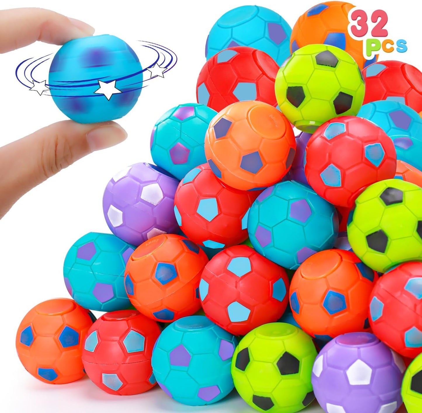 32PCS Fidget Spinner Soccer Balls Sports Party Favors Bulk for Kids 4-8 8-12 Birthday Goodie Treat Bag Stuffers Classroom Treasure Toys Carnival Prizes Pinata Fillers Mini Return Gifts for Boy Girl