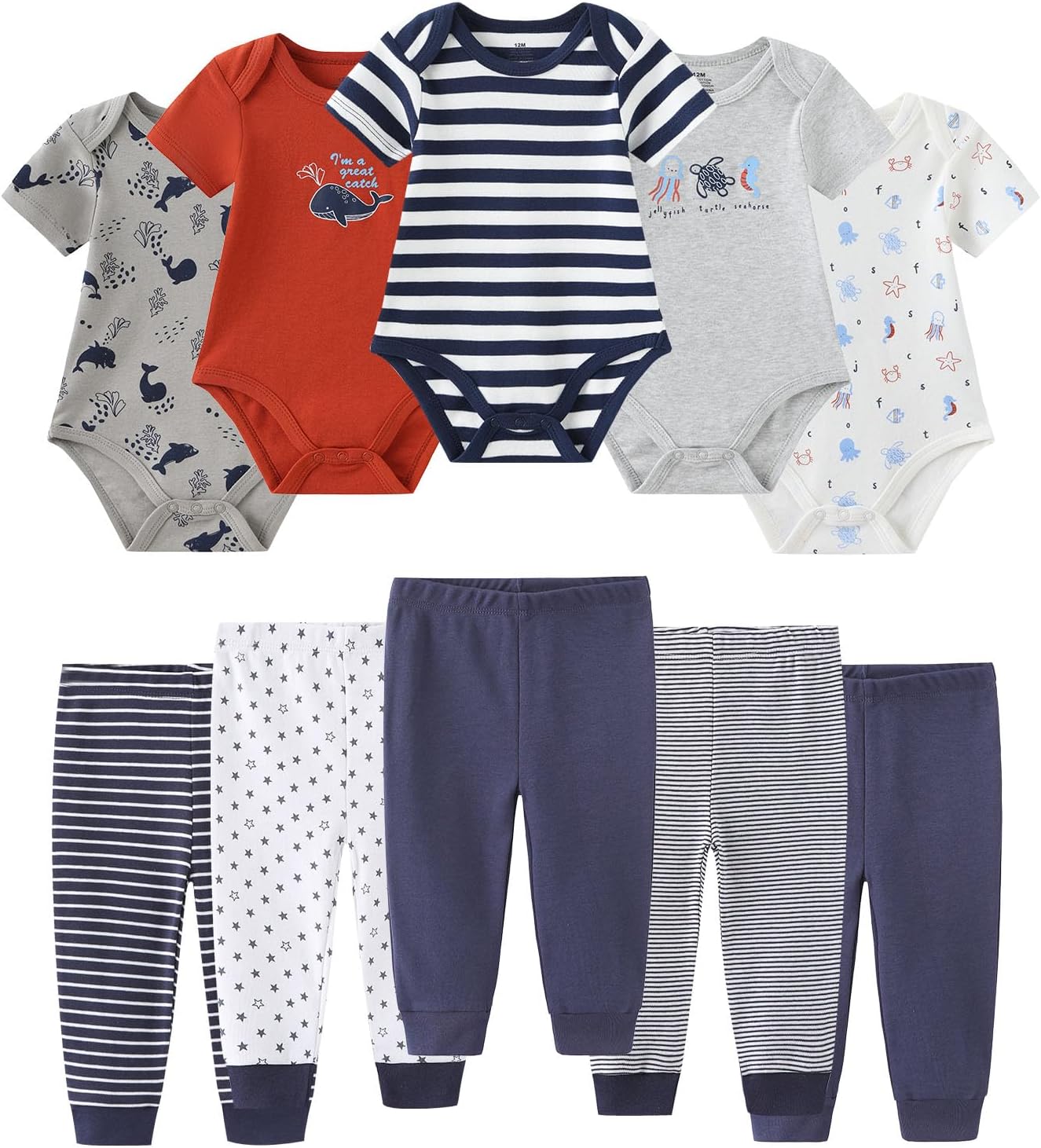 Baby Bodysuit and Pant Set 10-pcs Cotton Soft Newborn Boy Girl Clothes Outfits