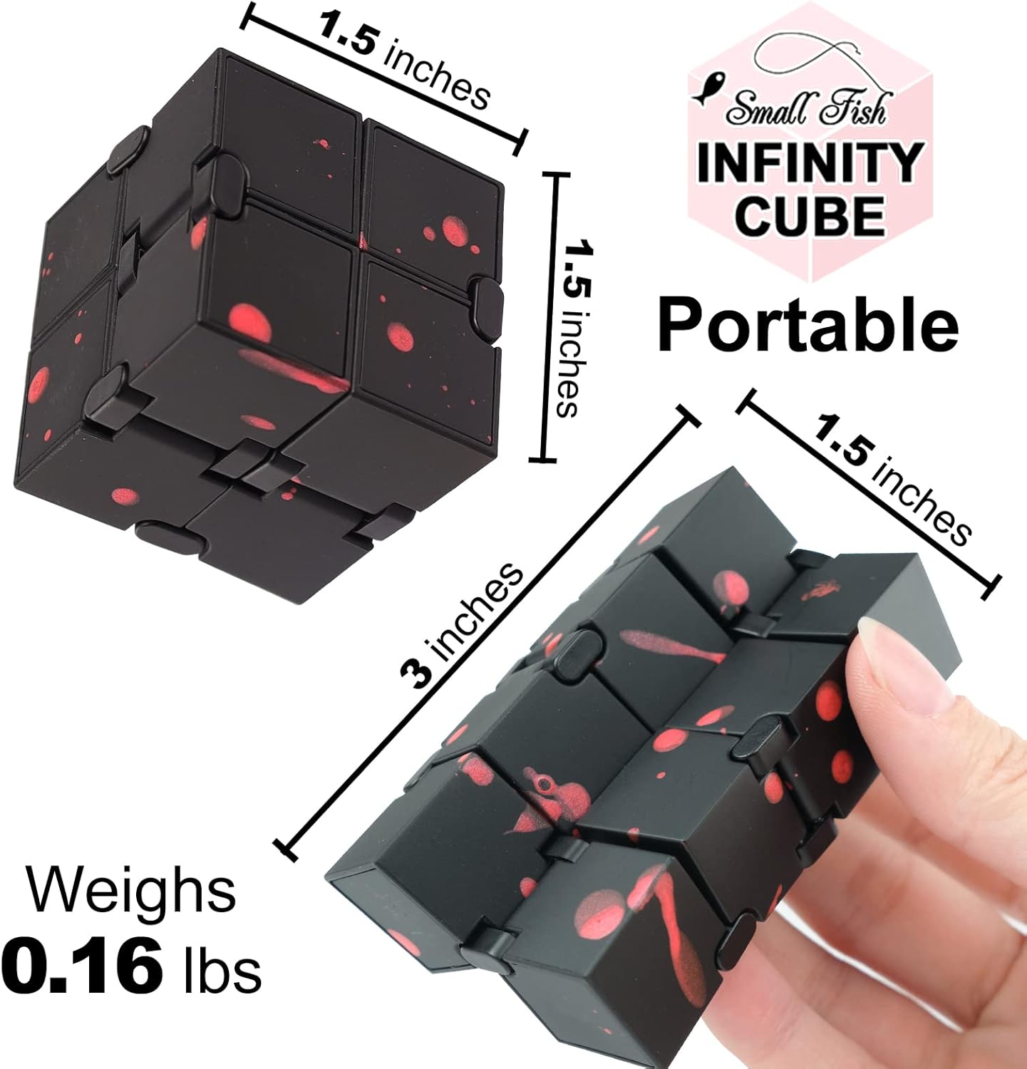 SMALL FISH Fidget Infinity Cube - Built-in Metal Never Ending Infinity Cube, Cool Sensory Infinite Fidget Toy for Stress and Anxiety Relief, Best for Adults and Kids with Autism,and ADHD (Black)