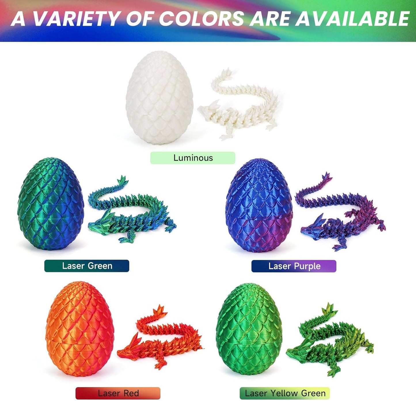 3D Printed Dragon Egg, Dragon Eggs with Dragon Inside, Crystal Articulated Dragon, Mystery Dragon Egg Fidget Toy, 3D Dragon Eggs Surprise Fidget Toy (Luminous Green)
