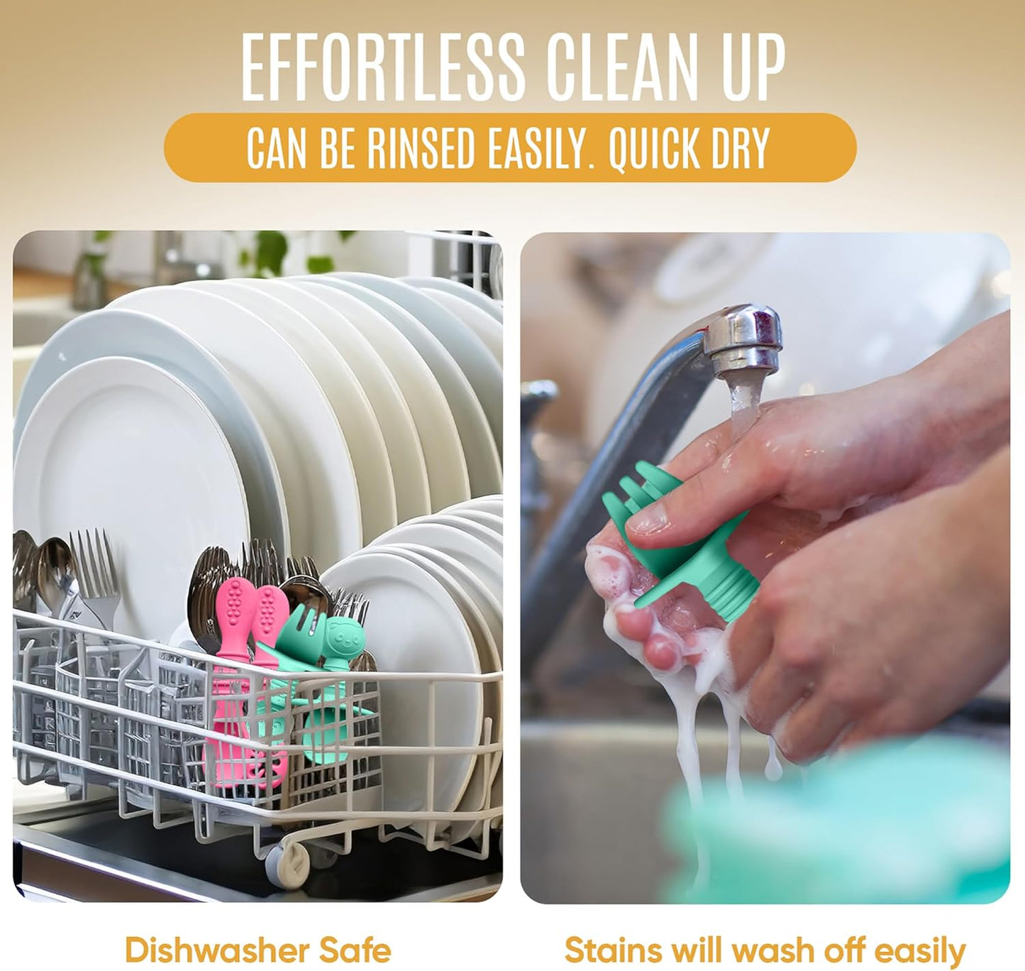 4pc Silicone Baby Spoons Self Feeding Baby Utensils 6-12 Months - 3 Baby Spoon - 1 Baby Fork - Toddler Cutlery Set - BPA Free, Dishwasher Safe - Baby Eating Essentials (Pink/Blue)