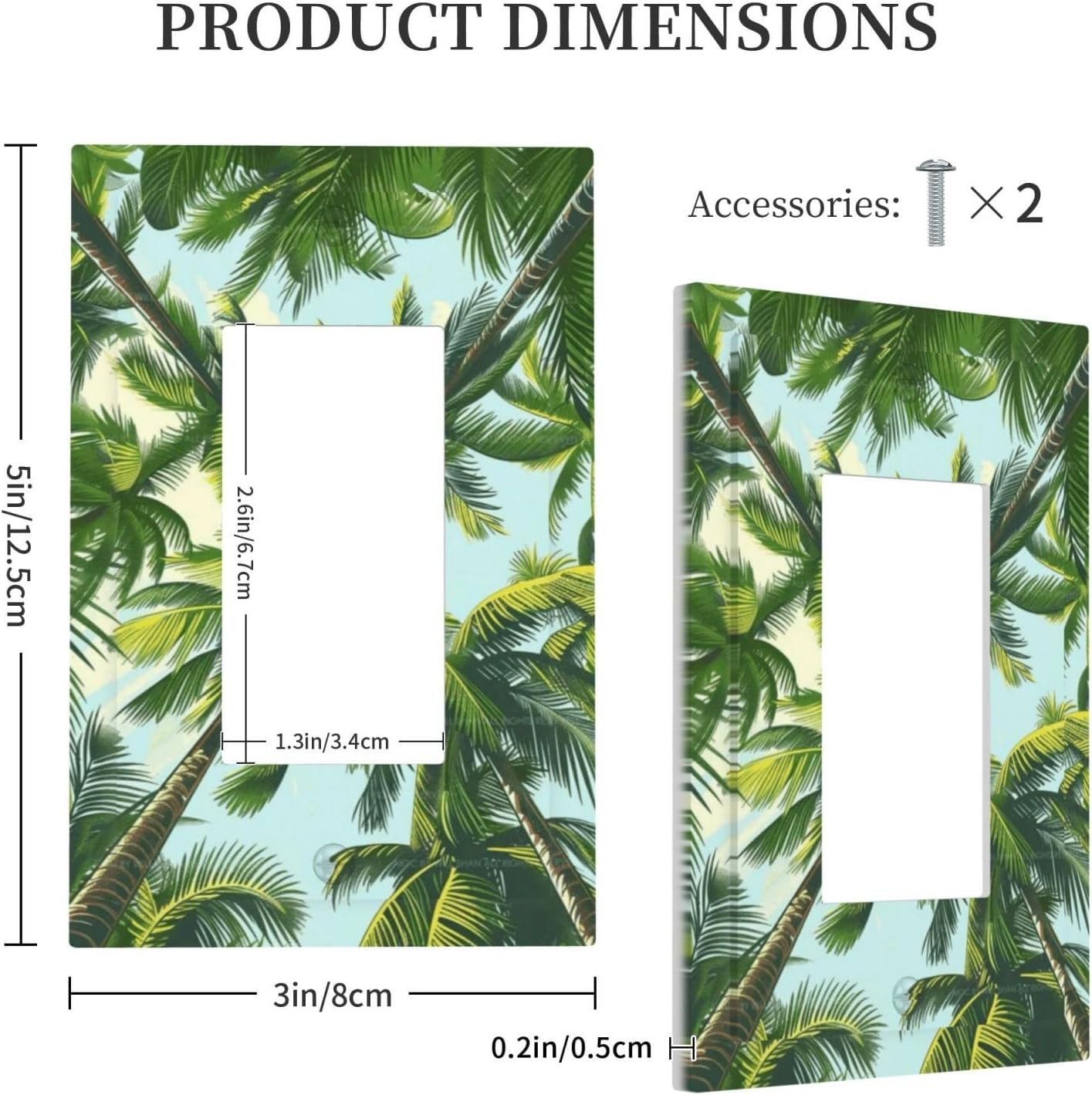 Summer Sky Coconut Palms Trees Green Plants Leaf Decorative Outlet Covers 1 Gang Single Rocker Light Switch Cover Plate Wall Plates GFCI Faceplate for Bed Room Living Room Decor