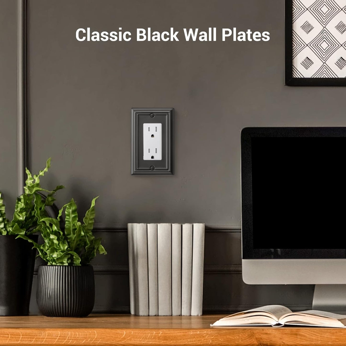 DEWENWILS Metel Decorator Outlet Cover, 4-Pack Wall Plates for Electrical Outlets, GFCI, Dimmer Switch, Black Finish