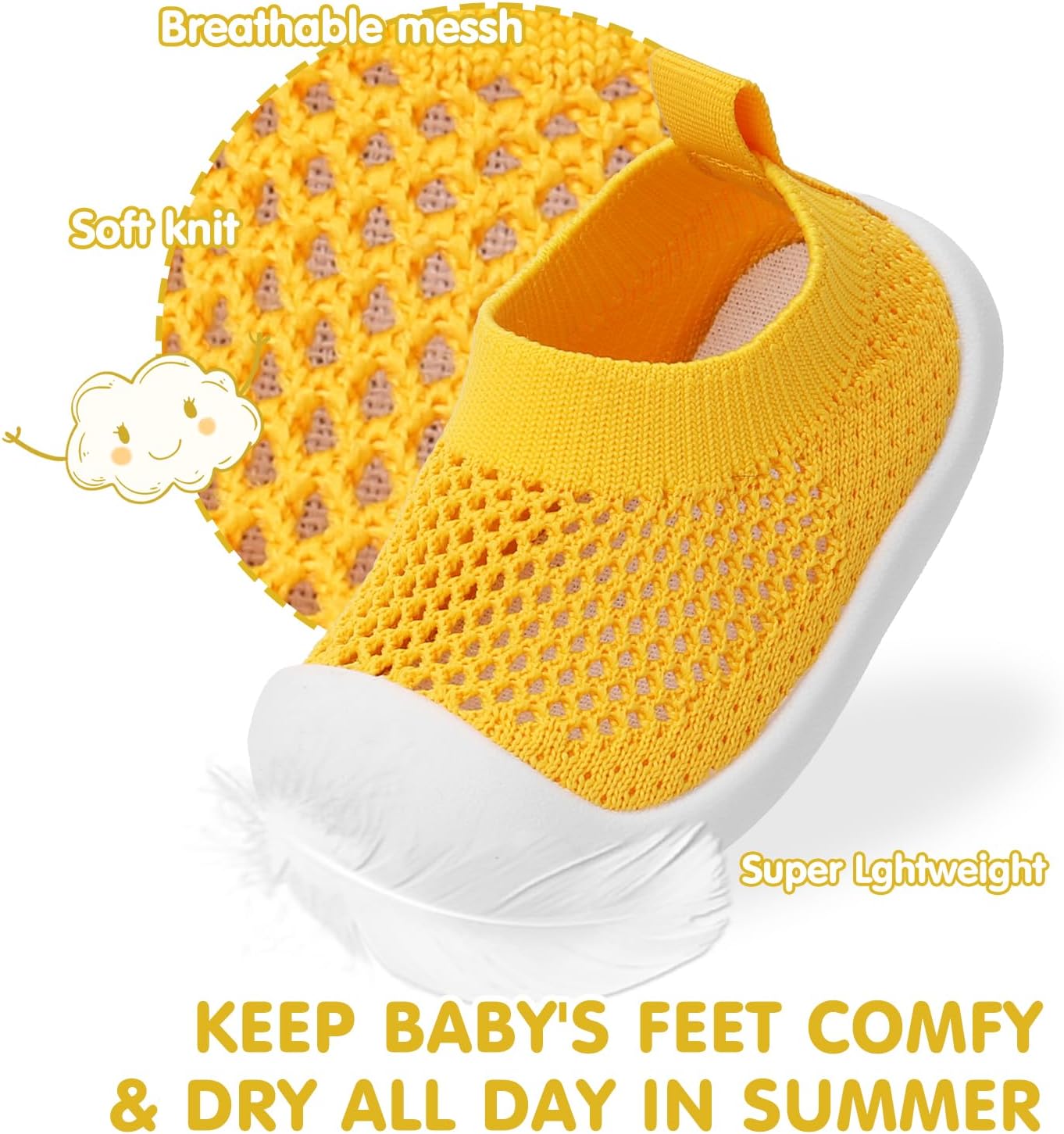 Baby Walking Shoes Toddler Girl Boy Soft Sole Breathable Mesh Slip on Summer Wide Shoes Infant Flexible Lightweight Non-Slip Safer Causal Tennis Shoes Toddler First Walkers Shoes Rubber Soles Outdoor