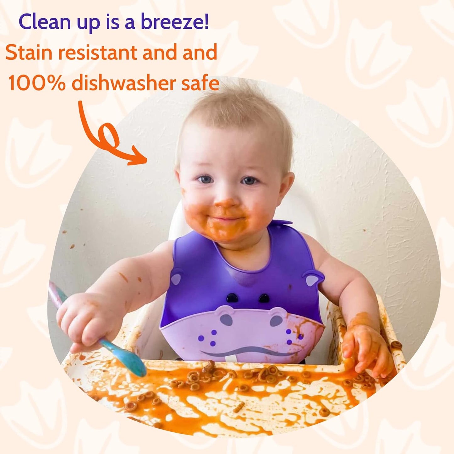 Silly Goose Silicone Animal Baby Bibs for Babies and Toddlers, Waterproof, Adjustable, Soft, Extra Wide Food Catcher Pocket (Baby Hippo)