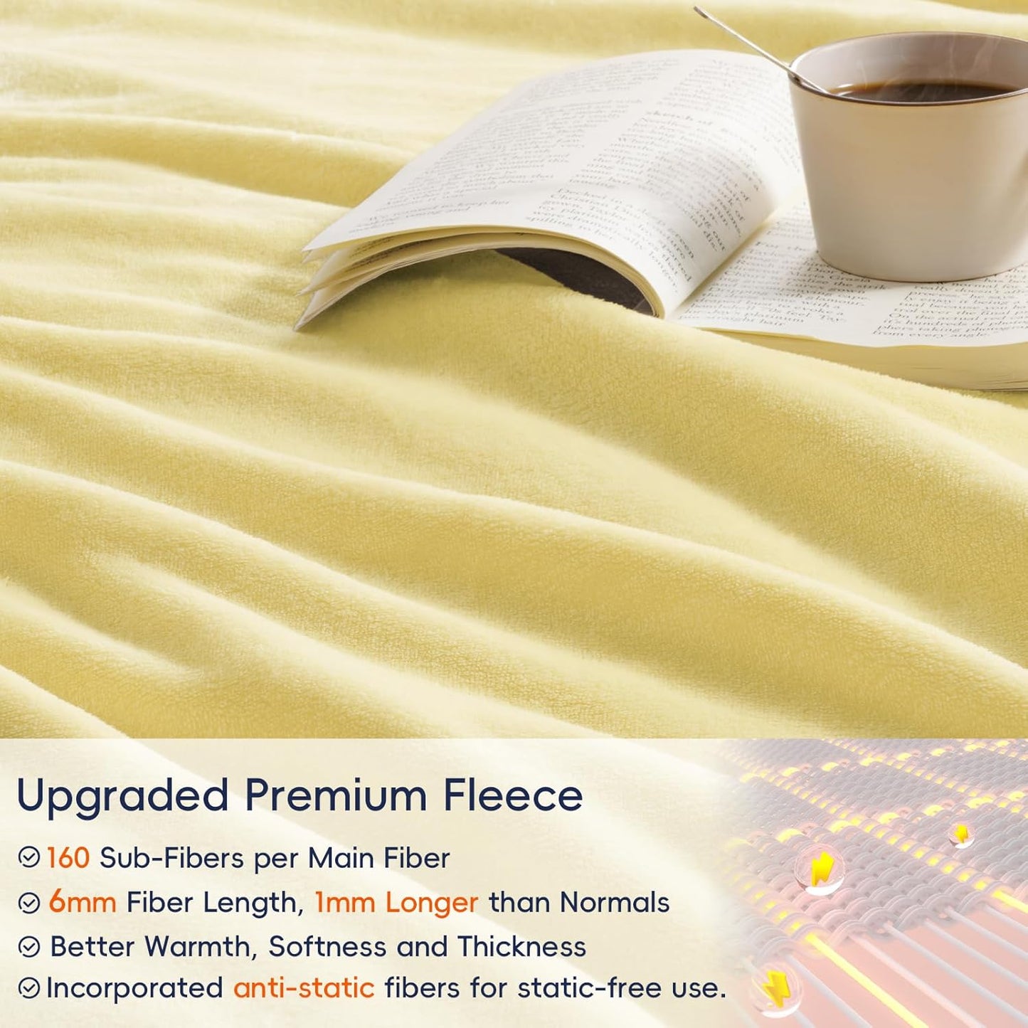 PHF Ultra Soft Fleece Blanket Queen Size, No Shed No Pilling Luxury Plush Cozy 300GSM Lightweight Blanket for Bed, Couch, Chair, Sofa Suitable for All Season, 90" x 90", Yellow