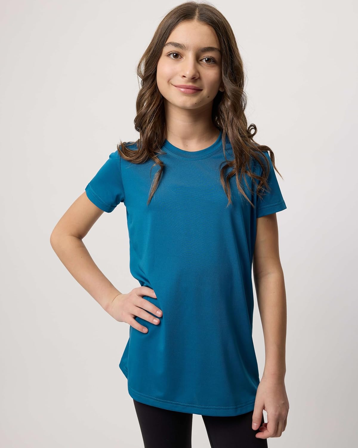 Real Essentials 5 Pack: Girls Short Sleeve Dry-Fit Crew Neck Active Athletic Performance T-Shirt
