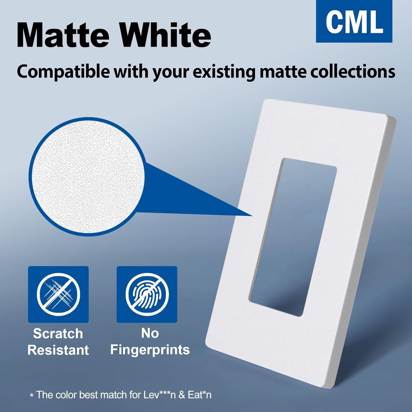 CML 80 Pack Matte White Decorator Screwless Wall Plate, 1-Gang Outlet Covers and Switch Plates, Scratch and Impact Resistant, Hidden Screws, Polycarbonate, Standard Size 2.91” X 4.68”, UL Listed