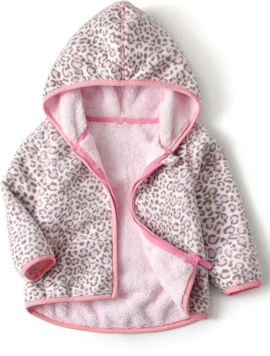 Toddler Printed Polar Fleece hooded Jacket Baby Boys Girls Kids Winter Warm Spring Autumn Outerwear Soft Lightweight
