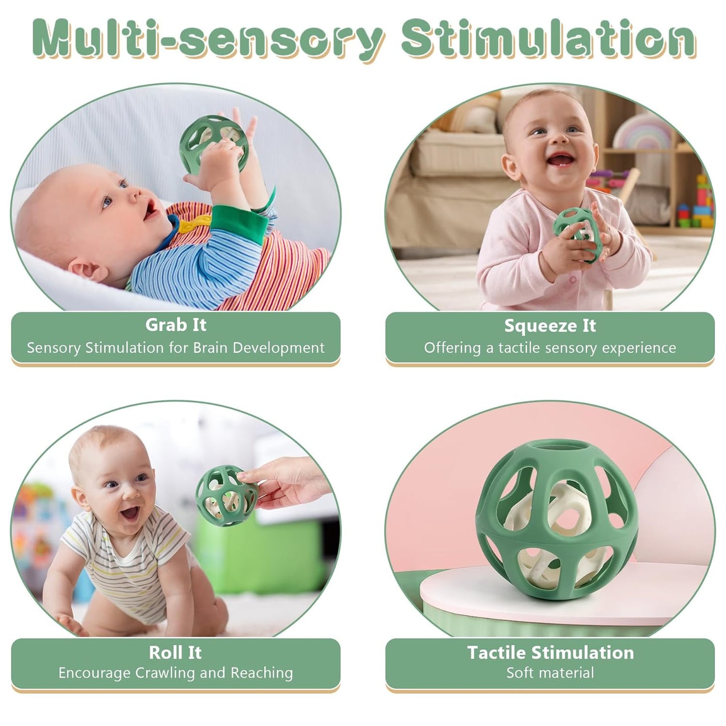 MCGMITT Sensory Balls for Baby, Easy Grasp Food Grade Stretchy Silicone Baby Teether Ball for 0-6 6-12 Months, BPA-Free Montessori Chew Toy, Newborn Infant Learning Developmental Toys Gift