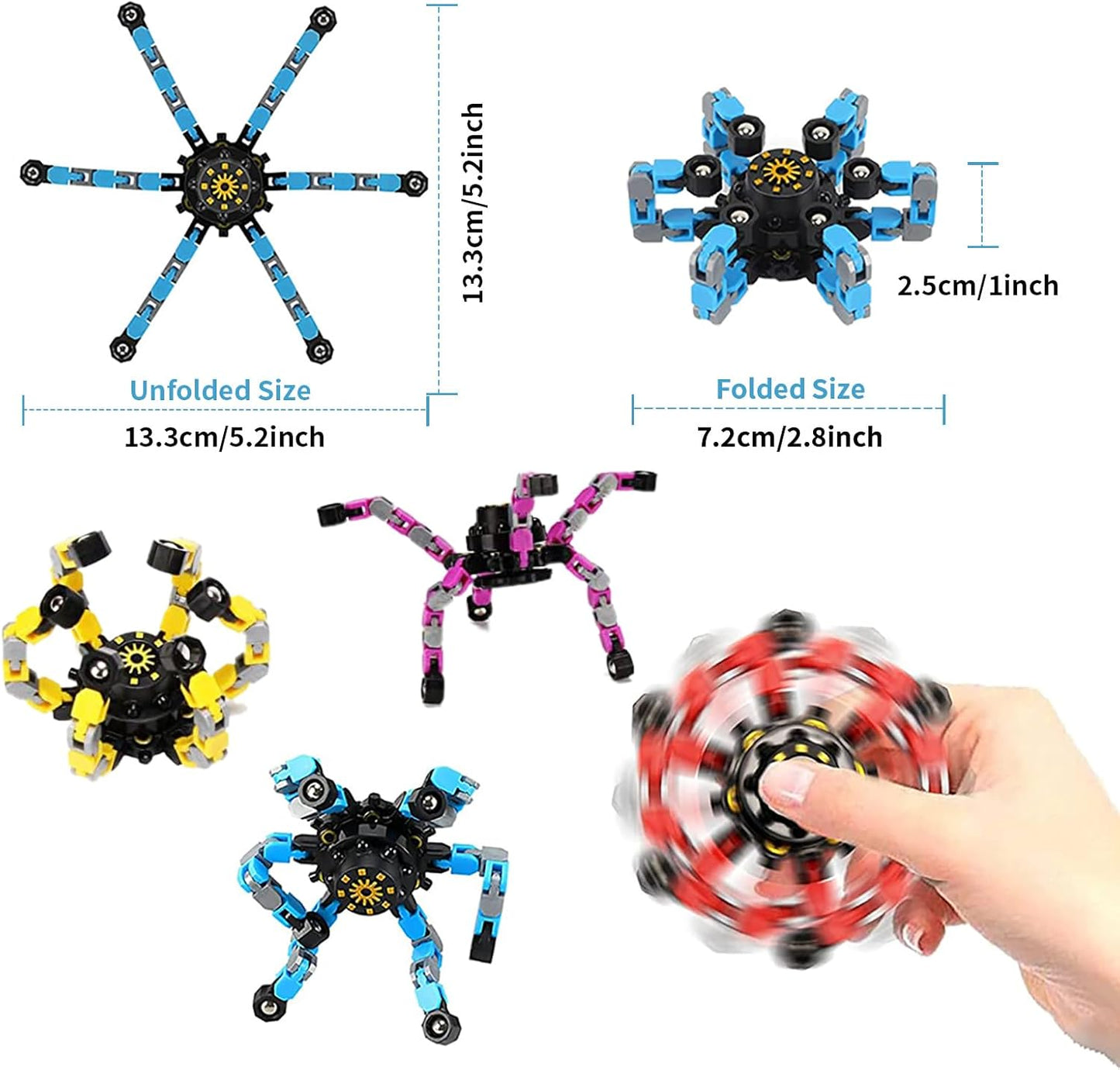 24 Pcs Finger Spinners Sensory Toys, Creative Transformable Chain Robot Toy Fidget Finger Spinners DIY Stress Relief Toy with Transformable Chain for Boys Girls