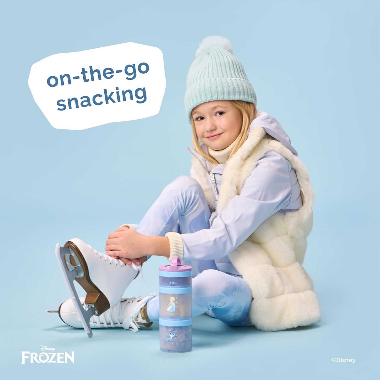 Whiskware Disney Princess Frozen, Stackable Snack Containers for Kids, 3 Stackable Snack Cups for School or Travel, Formula and Cupholder Friendly, Elsa and Bruni