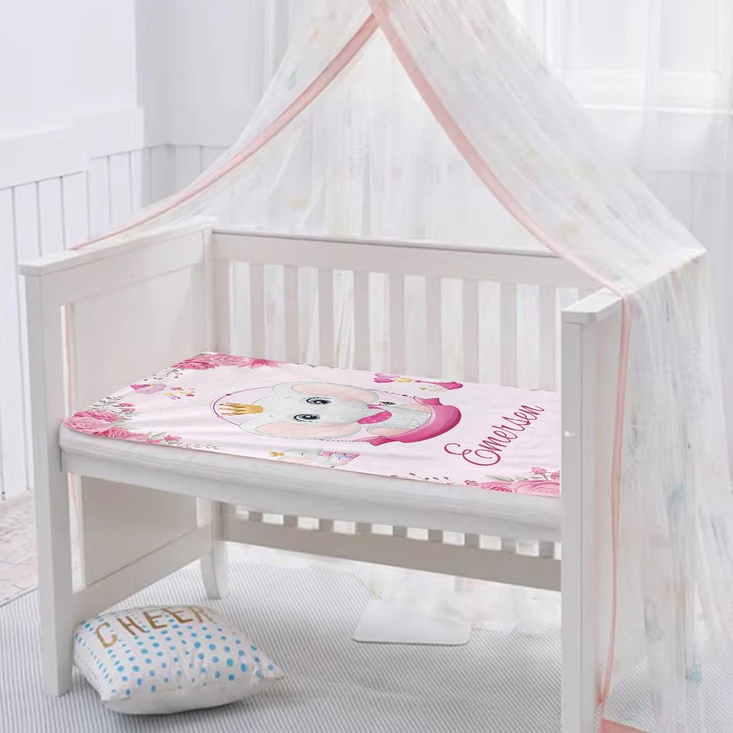 Personalized Baby Blanket with Name, Custom Pink Elephant Name Blanket Toddler Girls Soft Flannne Swaddling Blankets Customized Memorial Gift from Nana for Infant Newborn Shower