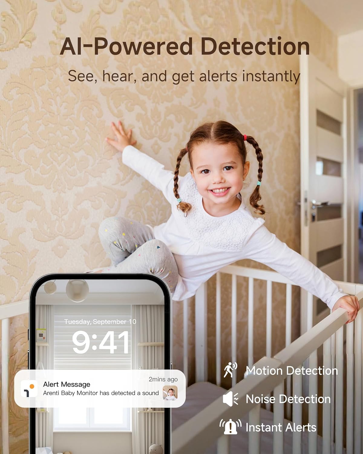 ARENTI Smart Baby Monitor with Camera and Audio, 1080P PTZ Camera with 5-inch Screen, Free Smartphone App, 2.4G WiFi, Auto Tracking, Temp Sensor, Lullaby, Night Vision, 2-Way Talk, Vox Mode(B2S Kit)