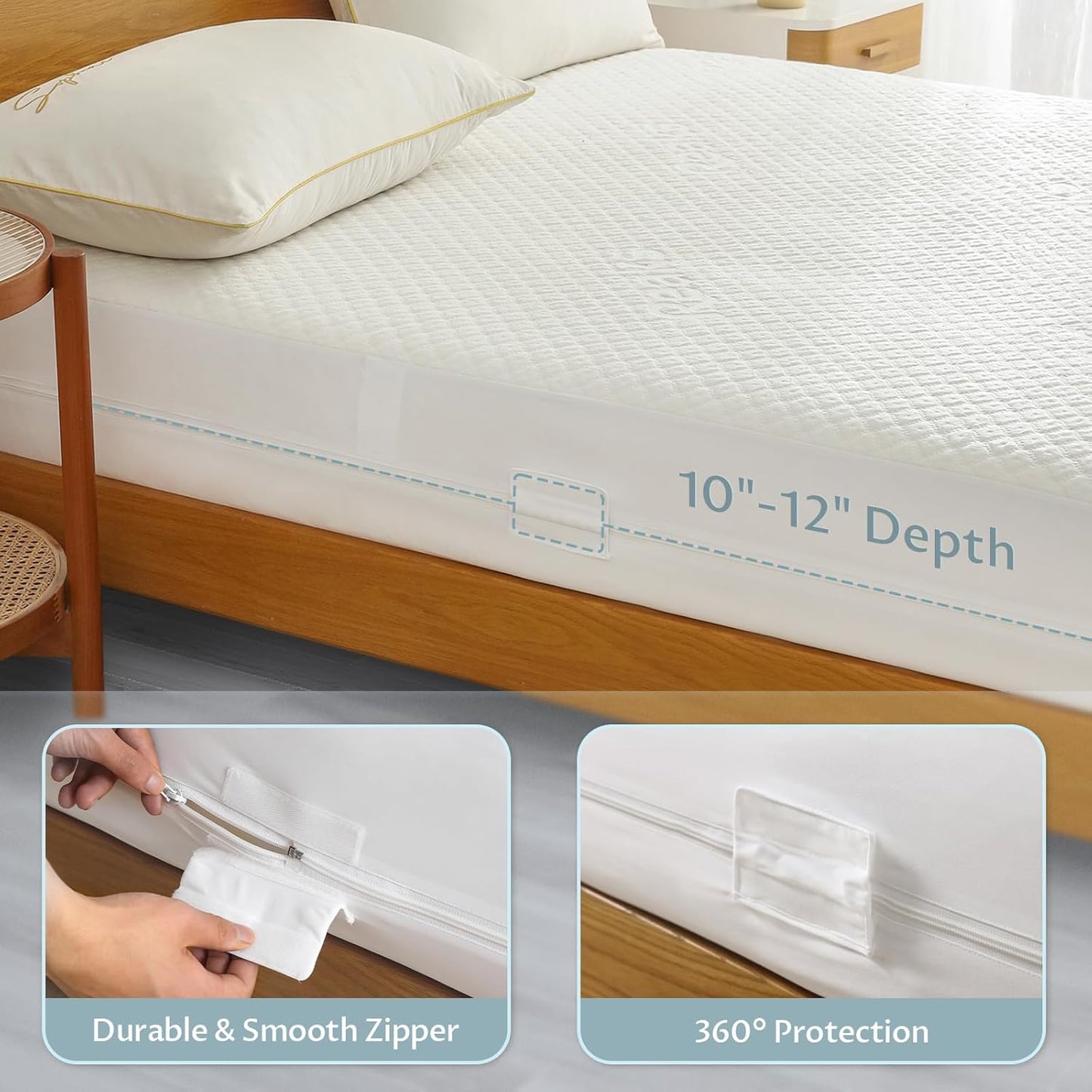 Twin XL Size Mattress Protector with Zipper - 100% Waterproof Zippered Mattress Cover - Soft & Cooling Noiseless Bed Mattress Covers - Top Removable Mattress Encasement 10-12" Deep