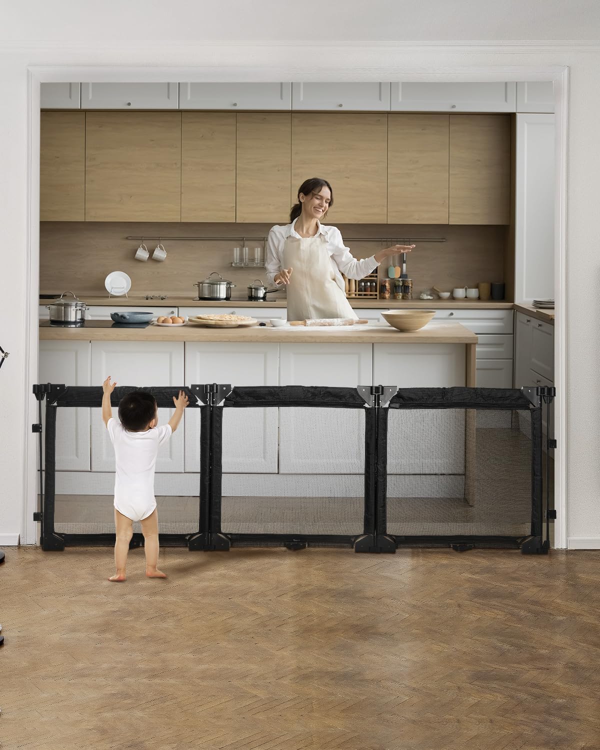 Extra Wide Baby Gate Playpen with Heat-Resistant Mesh,3 Panel Foldable Baby Fence,Indoor/Outdoor Safety Barrier,Dog Playpen & Fireplace Gate