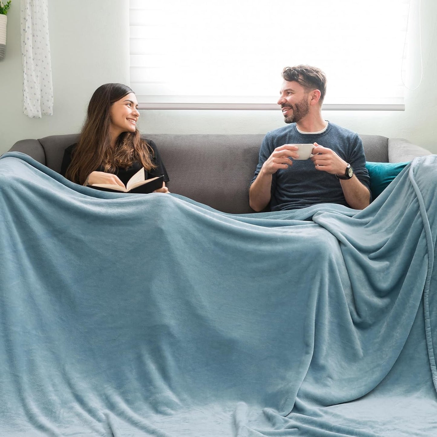 PHF Oversized King Fleece Blanket 120"x120", No Shed No Pilling Big Soft Blanket, Extra Large 10'x 10' Lightweight for Bed, Sofa Travel and Camping, Suitable for All Season, Dusty Blue