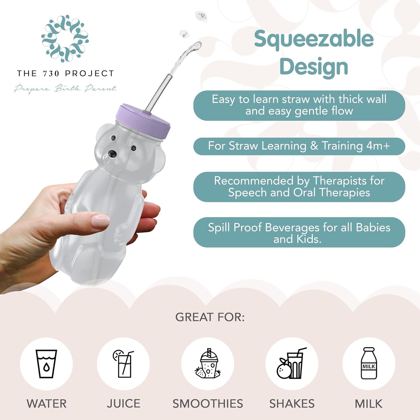 Honey Bear Straw Cup for Babies, 8oz Honey BearCup with Bottle Brush, 2-Pack Improved Lid Therapy Learning Honeybear Straw Cup for Baby, Cherry Blossom & Unicorn