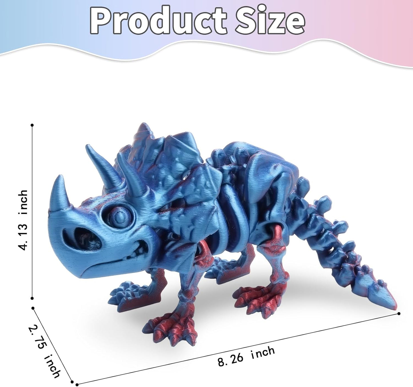 FunisFun 3D Printed Dragon with Articulated Joints for Adult, 3D Printed Dinosaur Fidget Toys Decor for Stress Relief (Triceratops-BP, 1P)