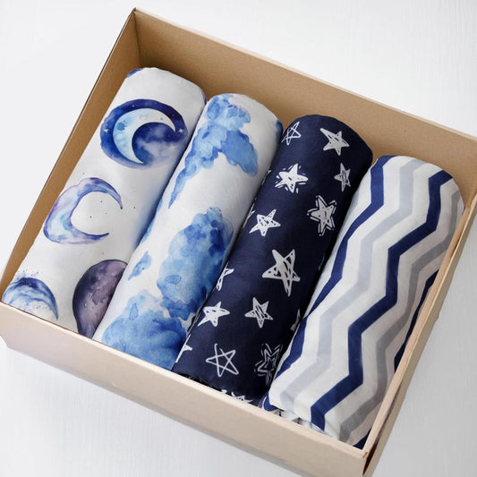 4 Pack Breathable Bassinet Sheets for Baby Boys Neutral Unisex Soft Bassinet Fitted Sheets for Toddler Travel Bassinet (Sky)