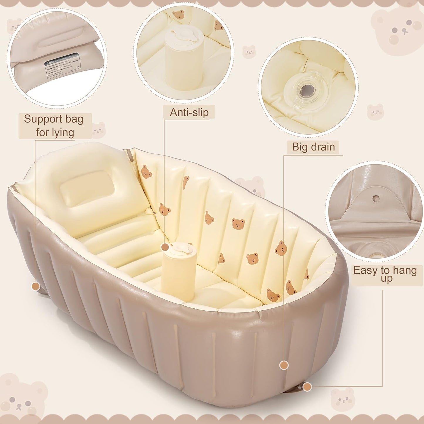 MINK Inflatable Bathtub for Toddlers - Portable Baby Tub with Built-in Air Pump - Collapsible Design for Easy Storage - Perfect for Newborns to Infants