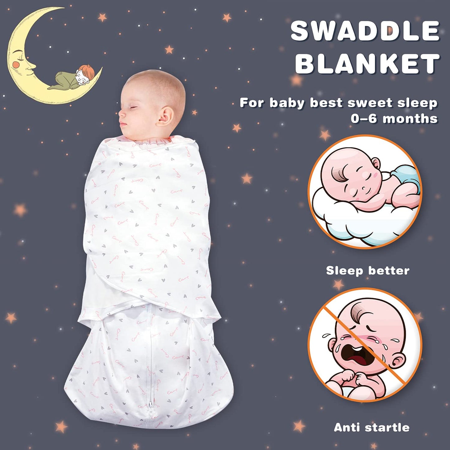 Swaddle-Blanket Baby Girl & Boy Swaddles Newborn Infant Transition 100% Cotton Wrap Blankets, 3-Way Adjustable Wearable Blanket, TOG 1.0 (Love, Small, 0-3 Month)