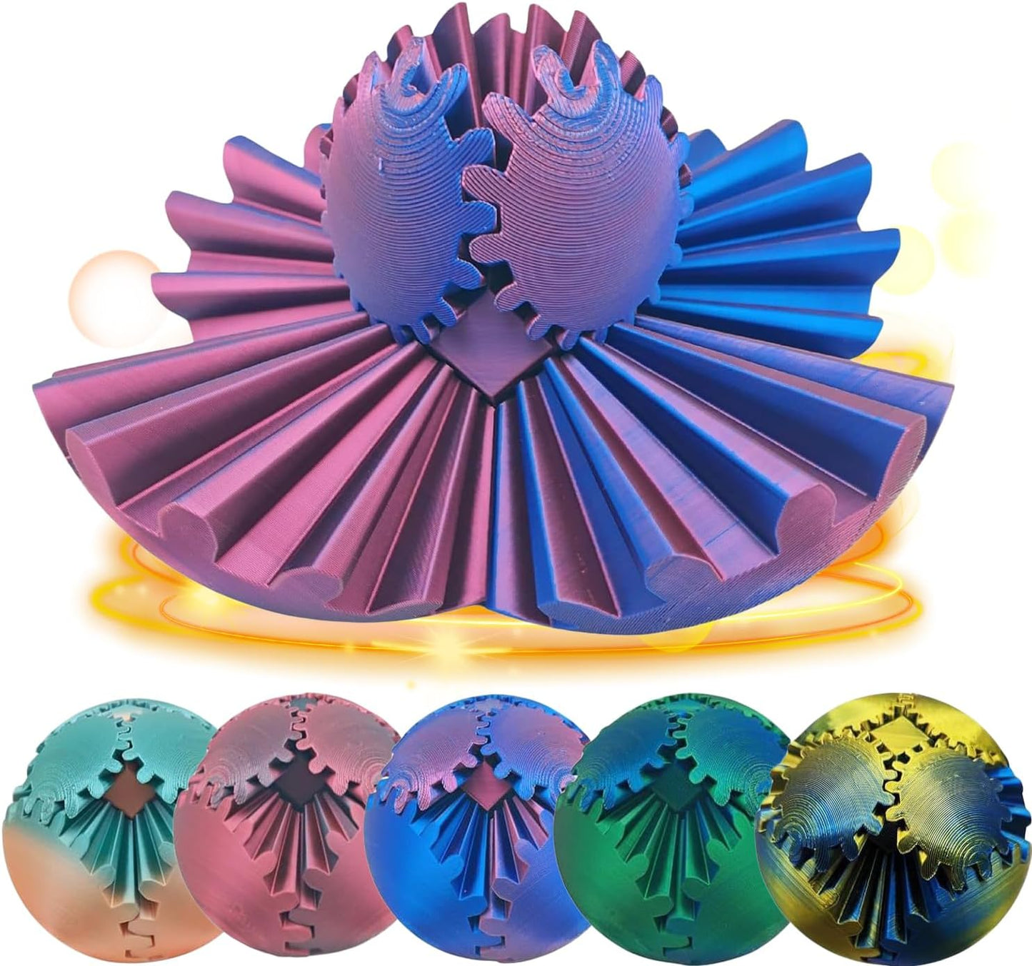 Gear Ball - GearSphere Fidget Toy, 2024 Gear Sphere Cube Puzzlefor Adults Kids Stress and Anxiety Relaxing,3D Printed Spin Ball or Cube Fidget Toy (Blue+Purple)