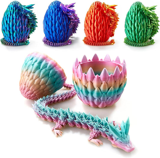 12inch 3D Printed Dragon Egg,Mystery Crystal Dragon Fidget Toys,Articulated Dragon,Home Desk Decor Easter Surprise Dinosaur Eggs,Adults Fidget Toys for Autism/ADHD (Rainbow)