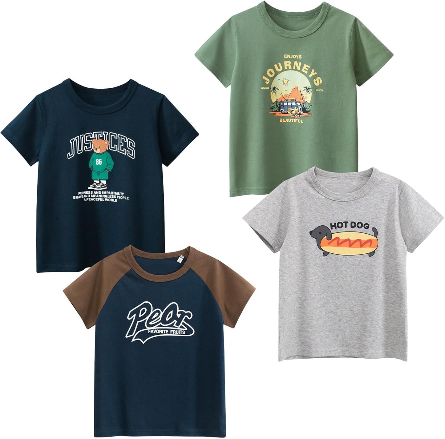 Boys' 4-Pack Excavator Short Sleeve Crewneck T-Shirts Top Tee Size 2-7 Years Toddler Boys' Value Pack Cotton T-Shirt