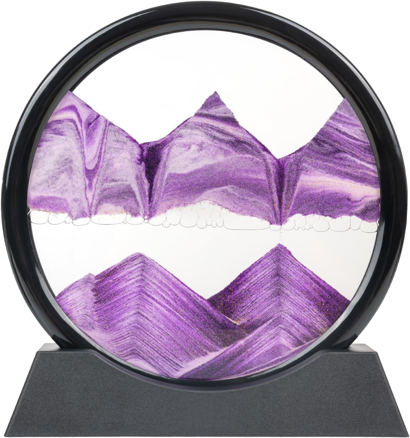 Drakswet Moving Sand Art Liquid Motion，Moving Sand Art Picture-3D Deep Sea Sandscape，Round Glass Frame Display Flowing Sand Relaxing Desktop Home Office Work Decor (Purple)
