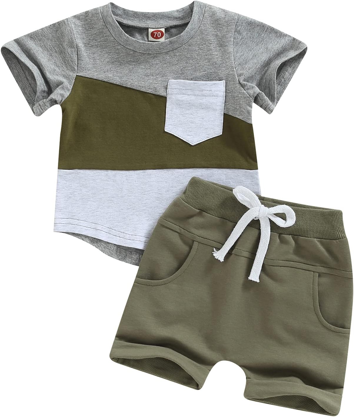 fhutpw Baby Toddler Boy Clothes Summer Outfits 6 12 18 24 Months Patchwork Short Sleeve T Shirt & Shorts Sets with Pockets