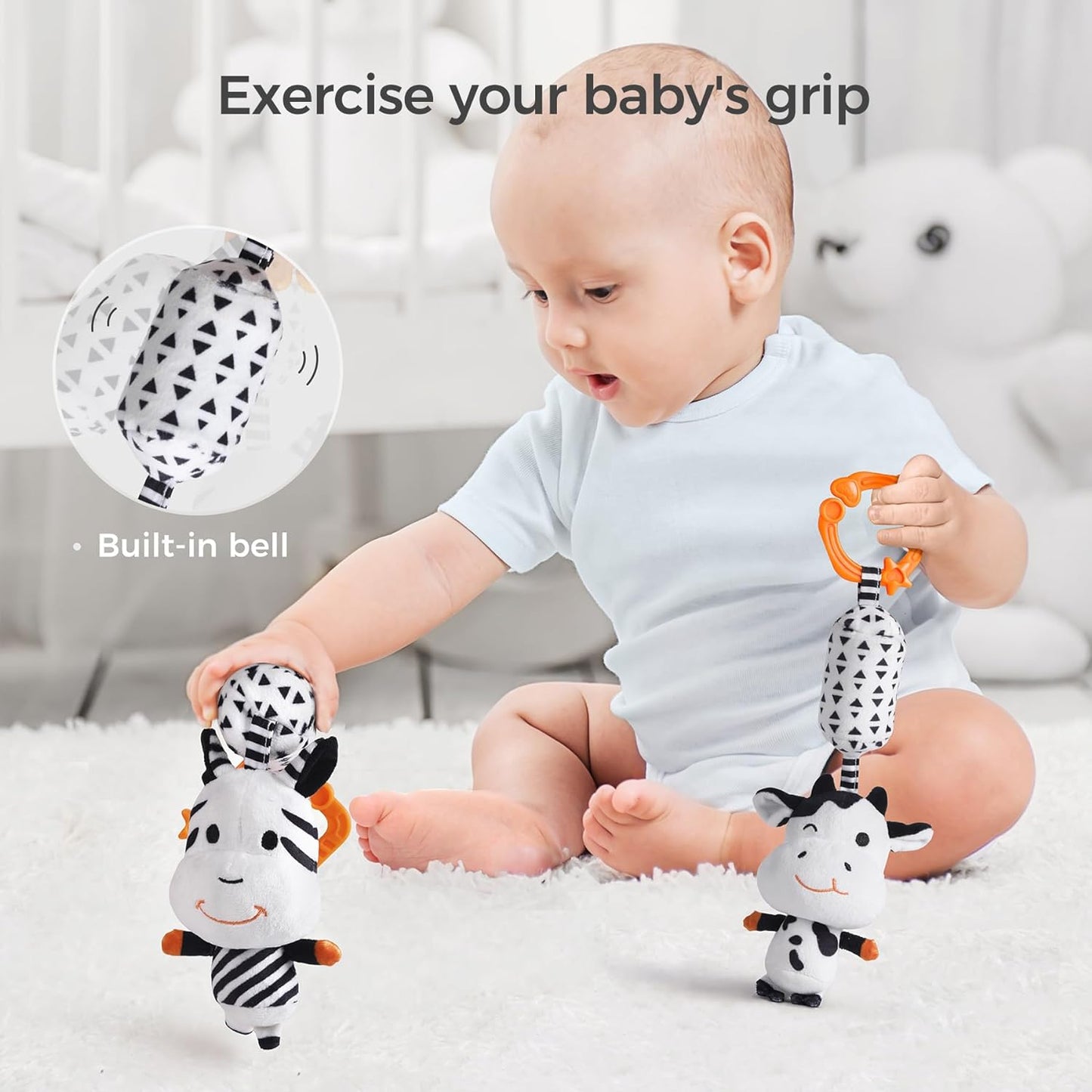 TUMAMA Black and White Baby Toys, High Contrast Tummy Time, Newborn Soft Books Mirror Rattles, Montessori Sensory 0-12 Months, Hanging Infant for Carseat Stroller Play Mat Crib