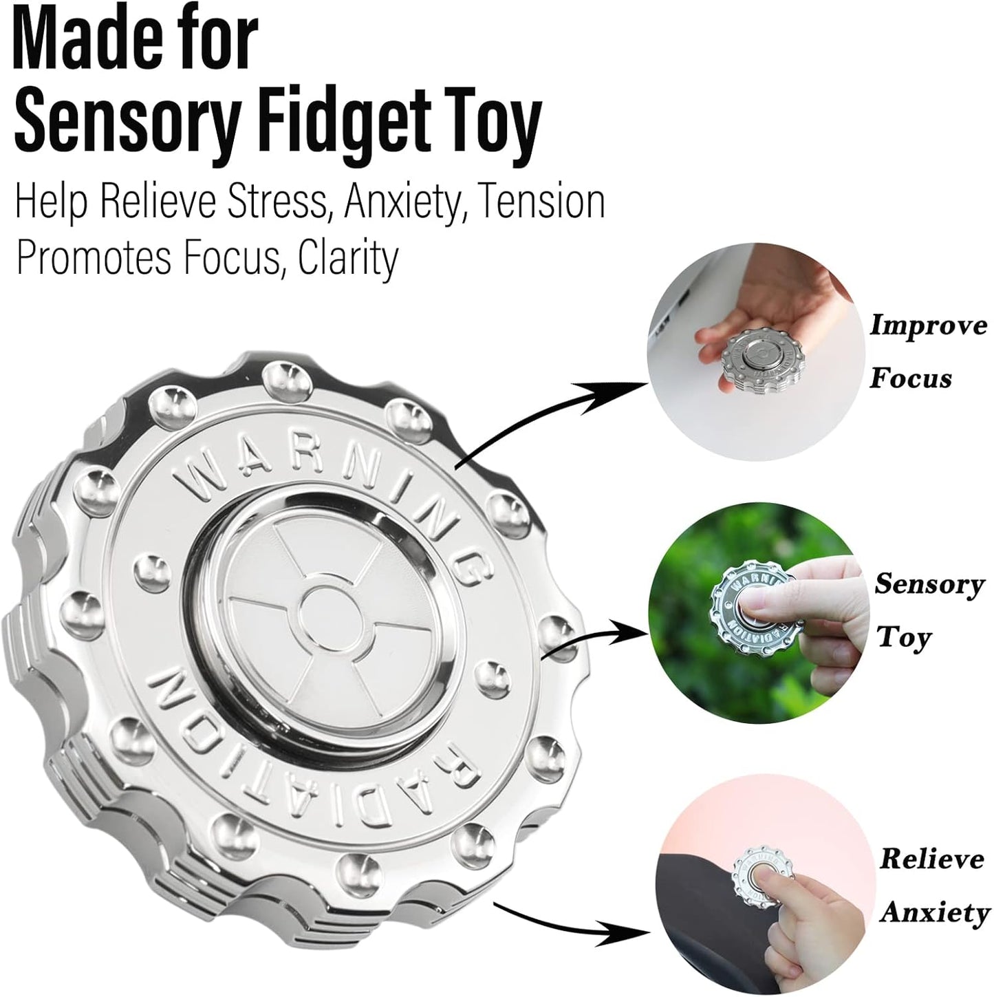 FREELOVE Metal Fidget Spinner Magnetic Slider, Spinning Haptic Clicker, Heavy Stainless Steel Spin Clicky, Small Round Gear Click Gyro, Premium Silent Bearing, Adults Anxiety Cool, Nuc Silver