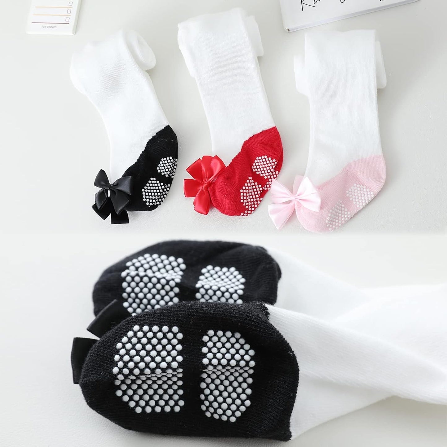 Mini angel Baby Tights Non Slip Baby Girl Tights Plain/Shoe-Look Leggings Seamless Pantyhose Warm Cotton Leggings Non-Skid