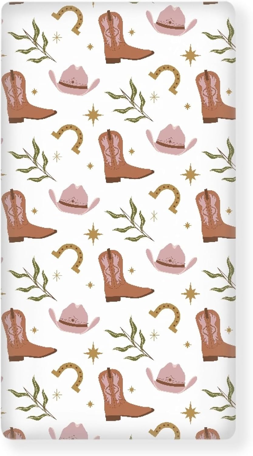 Western Pattern Design Fitted Crib Sheet Cowboy Style Baby Crib Sheet Fit Standard Crib and Toddler Mattress,Crib Mattress Sheets for Boys Girls 28"x52"