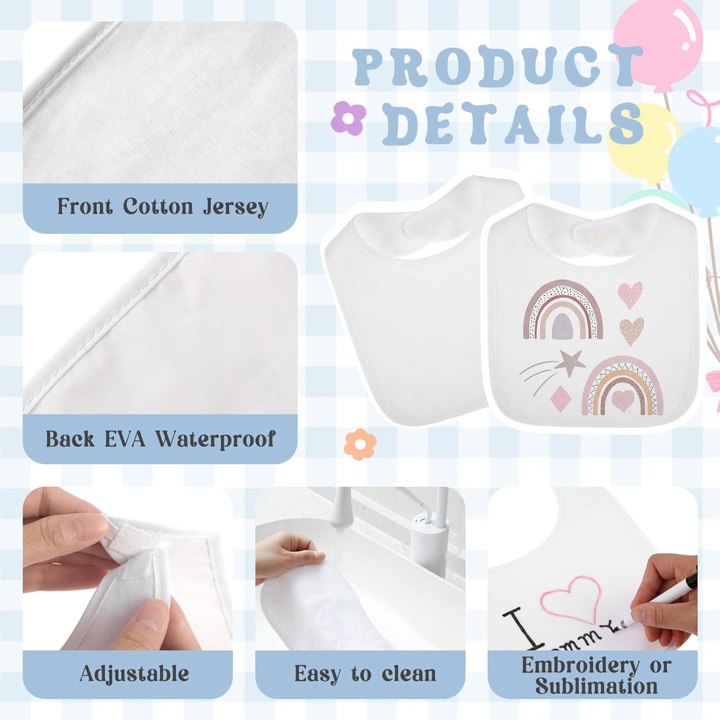 Toulite 80 Pcs White Bibs for Baby Washable Reusable Waterproof Cotton Feeder Bibs with Double Sided Design