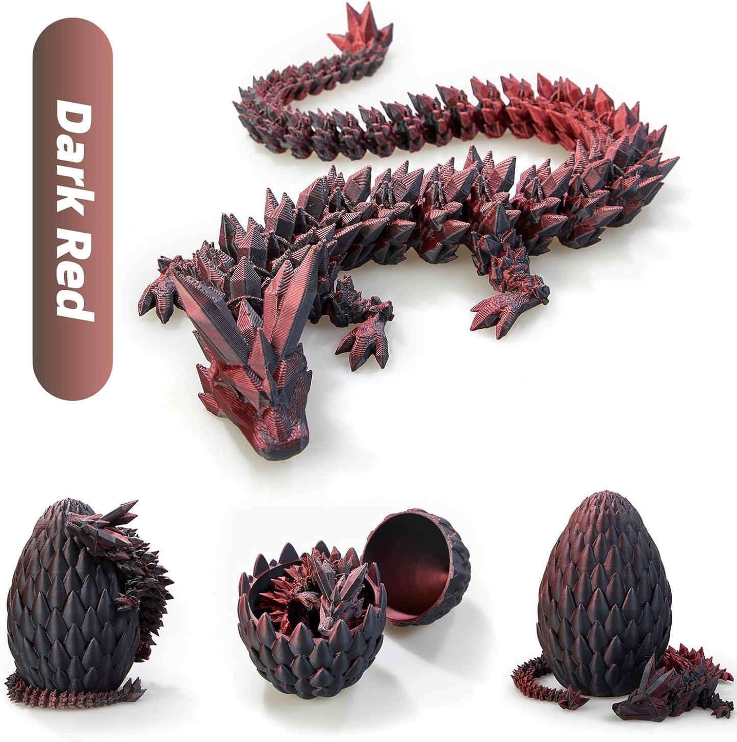 Dragon Egg,15in Crystal Dragon,Surprise Egg,Articulated Dragon,3D Printed Gift Toy,Fidget Toys for Autism/ADHD, Executive Desk Toys,Home Office Decor (Dark Red)