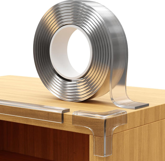 Furniture Corner & Edge Safety Bumpers, 16ft Edge Protector & 4 Clear Corner Protector Baby Proofing. Clear Corner Guards for Corner Table Protector for Kids. Cabinet Edge Protector & Corner Bumpers