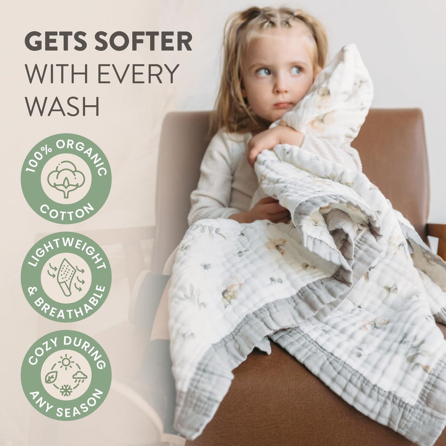 Organic Cotton Muslin Baby Blanket for Boys and Girls - Luxurious Soft Toddler Quilt for Swaddling - Gender Neutral Blankets Makes a Great Forest Friends