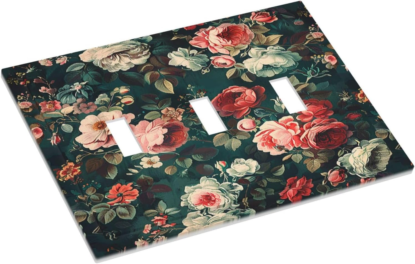 Decorative Switch Plates Baroque Vintage Peony Flower Floral 3 Gang Wall Plate Triple Toggle Light Switch Cover Faceplate Electrical Wall Panels for Bedroom Farmhouse Decor