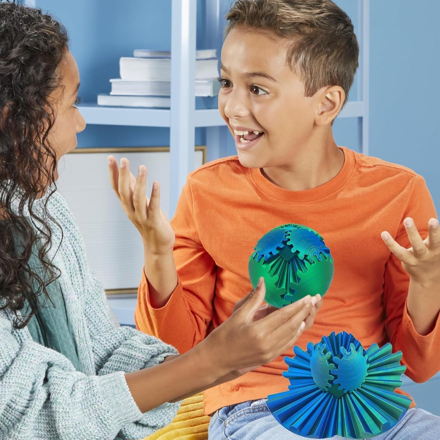 Gear Ball 3D Printed Gear Ball Spin Ball OR Cube Fidget Toy - Perfect for Stress and Anxiety Relaxing Fidget Toy, Desk Toy - Ideal for Sensory Needs and Autism (Blue Green)