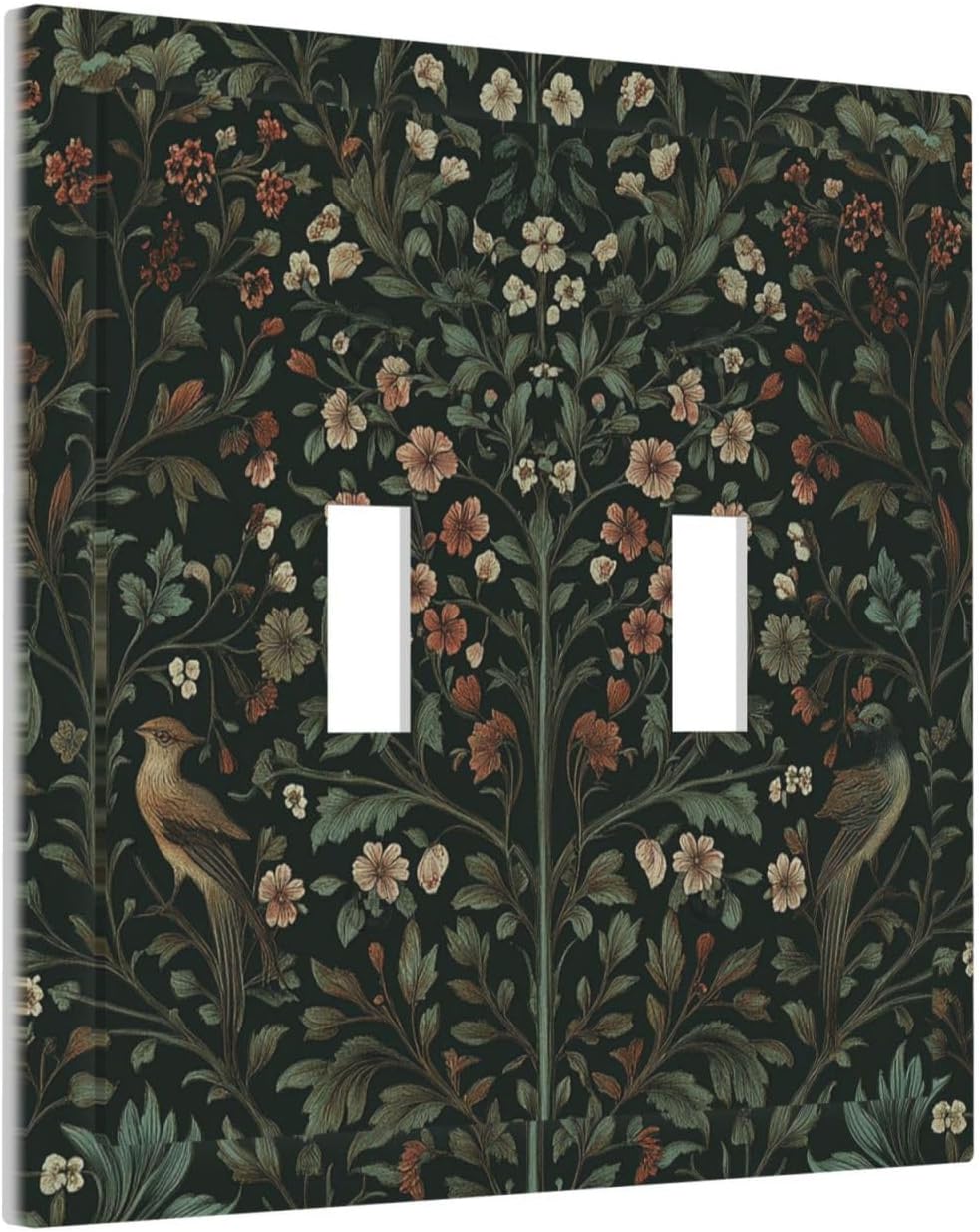 Decorative Switch Plates Vintage Morris Colorful Flower Green Leaf 2 Gang Double Toggle Outlet Light Switch Cover Wall Plate Electrical Faceplate For Bed Room Living Room Decor
