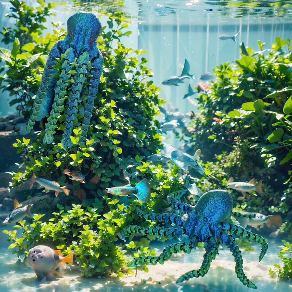 3D Printed Octopus Animals Toy Articulated Octopus Fidget Toy 3D Printed Gift Creative Ornament Articulated Octopus Toys Home Decor (Laser Blue Green)