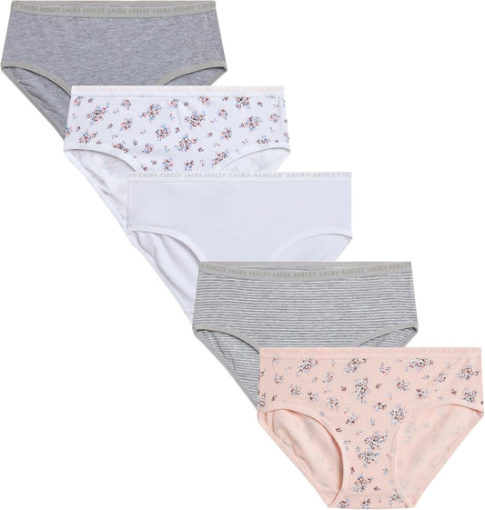 Laura Ashley Girls Underwear - 5 Pack Soft Stretch Breathable Panties for Girls - Lightweight Cotton Panties (Size: 4-12)