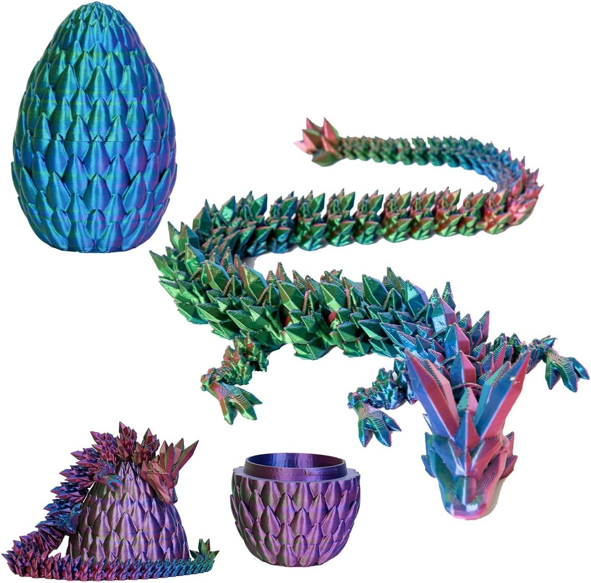 Dragon Eggs with Dragon Inside, 12In 3 Color Dazzle 3D Printed Dragon Egg Desktop Motion Toys, Executive Desk Articulated Dragon Toy, Home Office Decor