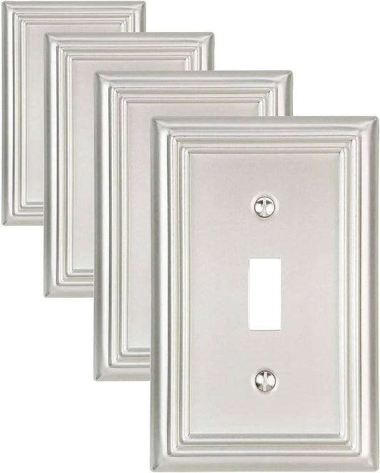 4-Pack Single Toggle Wall Plate, Metal Switch Plate Cover, Satin Nickel Light Switch Cover, Midsize, A031 Series