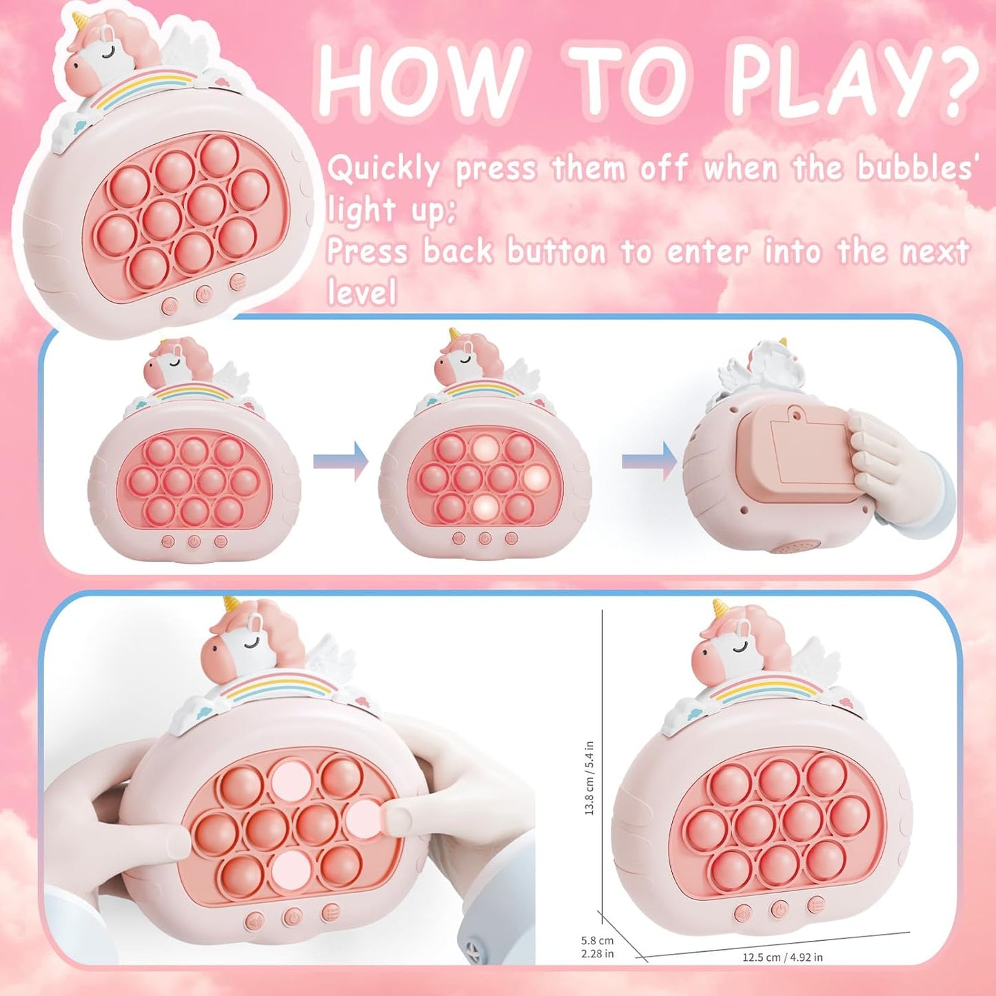 Stress Relief Toys, Decompression Breakthrough Puzzle Pop Button Gopher Handheld Game Machine, Novelty Fidget Toys Party Favor Gifts for Kids Adults (Rainbow Unicorn)